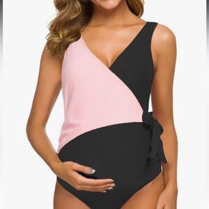 Stylish Pink and Black Maternity Swimsuit
